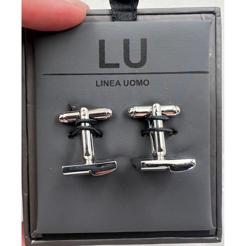 Linea Uomo Cufflinks Men's Silver Tone Checkered Block Square NIB